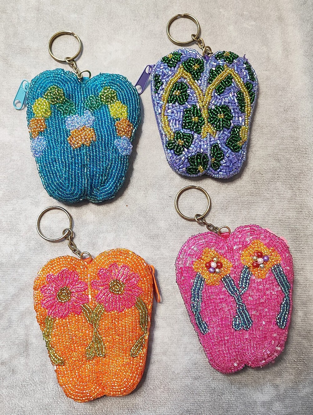 Flip Flop Sandals Set Of 4 Seed Bead Coin Purse Purses NWOT Multiple Colors